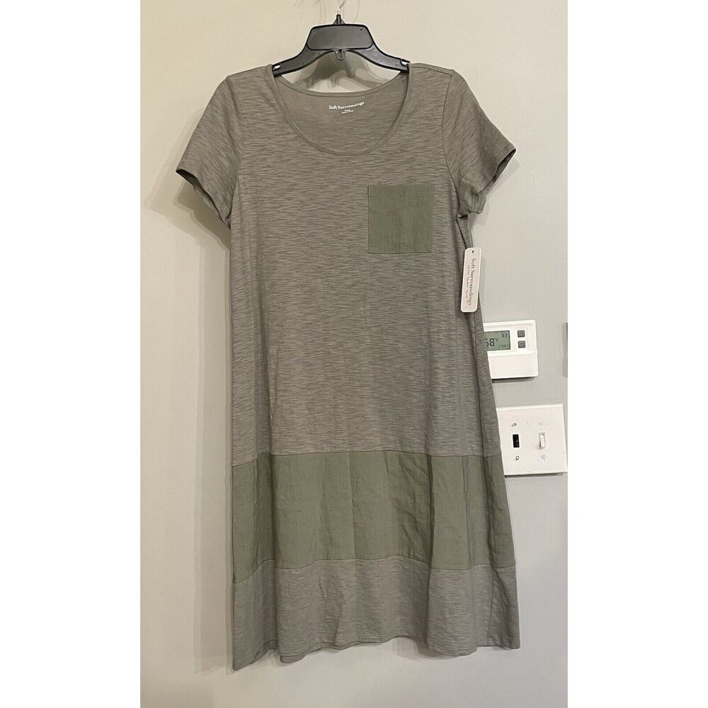 Soft Surroundingsโ Winnie Dress Sz S Olive Linen Blend Colorblock Minimalist